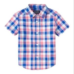 Childrens Place Short Sleeve Plaid Poplin Button Up Shirt Boys 2T